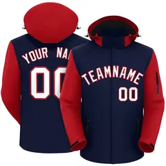 Navy Red-White Raglan Sleeves Waterproof Jacket
