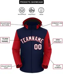Navy Red-White Raglan Sleeves Waterproof Jacket 2