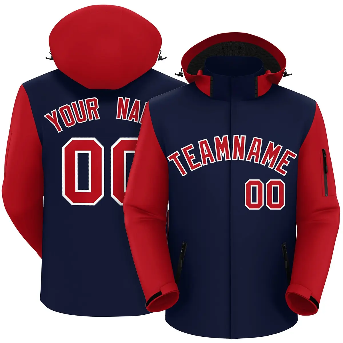Navy Red-White Raglan Sleeves Waterproof Jacket