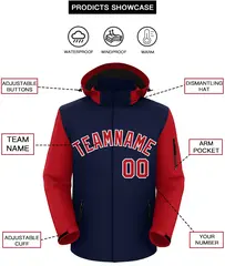 Navy Red-White Raglan Sleeves Waterproof Jacket 2