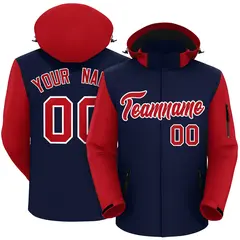 Navy Red-White Raglan Sleeves Waterproof Jacket