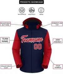 Navy Red-White Raglan Sleeves Waterproof Jacket 2