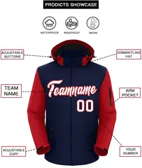 Navy Red-White Raglan Sleeves Waterproof Jacket 2