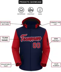 Navy Red-White Raglan Sleeves Waterproof Jacket 2