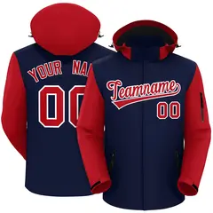 Navy Red-White Raglan Sleeves Waterproof Jacket 1