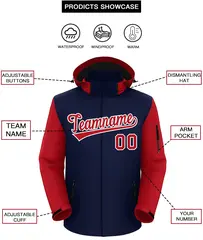 Navy Red-White Raglan Sleeves Waterproof Jacket 2
