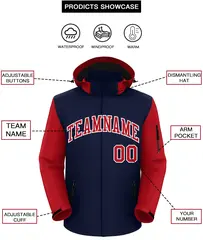 Navy Red-White Raglan Sleeves Waterproof Jacket 2