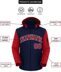 Navy Red-White Raglan Sleeves Waterproof Jacket 2