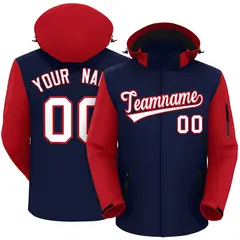 Navy Red-White Raglan Sleeves Waterproof Jacket 1