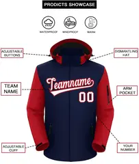 Navy Red-White Raglan Sleeves Waterproof Jacket 2