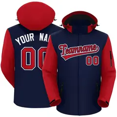 Navy Red-White Raglan Sleeves Waterproof Jacket