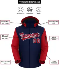 Navy Red-White Raglan Sleeves Waterproof Jacket 2