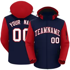 Navy Red-White Raglan Sleeves Waterproof Jacket 1