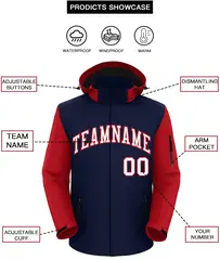 Navy Red-White Raglan Sleeves Waterproof Jacket 2