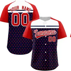 Navy Red-White Raglan Star Print Baseball Jersey