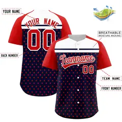 Navy Red-White Raglan Star Print Baseball Jersey 2