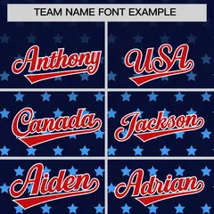 Navy Red-White Raglan Star Print Baseball Jersey 3
