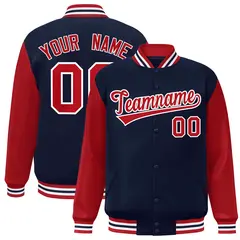 Navy Red-White Raglan Varsity Full-Snap Letterman Jacket