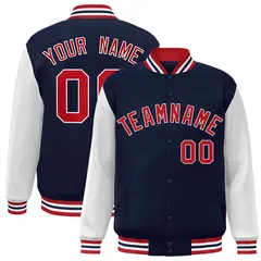 Navy Red-White Raglan Varsity Full-Snap Letterman Jacket