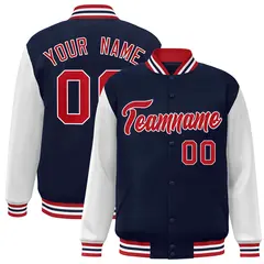 Navy Red-White Raglan Varsity Full-Snap Letterman Jacket