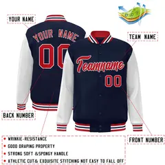 Navy Red-White Raglan Varsity Full-Snap Letterman Jacket 2