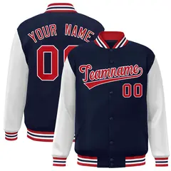 Navy Red-White Raglan Varsity Full-Snap Letterman Jacket 1