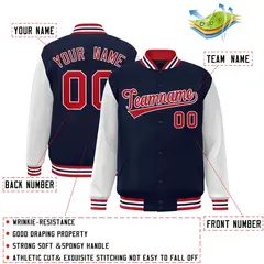 Navy Red-White Raglan Varsity Full-Snap Letterman Jacket 2