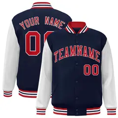 Navy Red-White Raglan Varsity Full-Snap Letterman Jacket