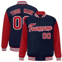 Navy Red-White Raglan Varsity Full-Snap Letterman Jacket 1