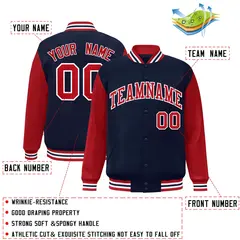 Navy Red-White Raglan Varsity Full-Snap Letterman Jacket 2