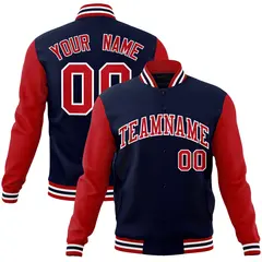 Navy Red-White Raglan Varsity Full-Snap Letterman Jacket
