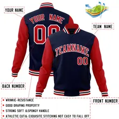 Navy Red-White Raglan Varsity Full-Snap Letterman Jacket 4