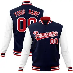 Navy Red-White Raglan Varsity Full-Snap Letterman Jacket