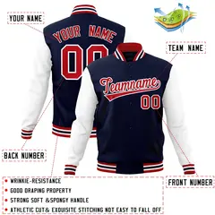 Navy Red-White Raglan Varsity Full-Snap Letterman Jacket 4