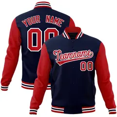 Navy Red-White Raglan Varsity Full-Snap Letterman Jacket 1