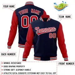 Navy Red-White Raglan Varsity Full-Snap Letterman Jacket 4