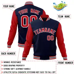 Navy Red-White Raglan Varsity Full-Snap Letterman Jacket 4