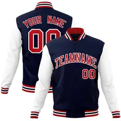 Navy Red-White Raglan Varsity Full-Snap Letterman Jacket 1