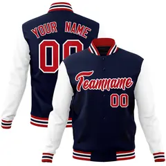 Navy Red-White Raglan Varsity Full-Snap Letterman Jacket 1