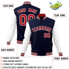 Navy Red-White Raglan Varsity Full-Snap Letterman Jacket 4