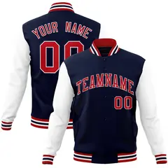 Navy Red-White Raglan Varsity Full-Snap Letterman Jacket 1