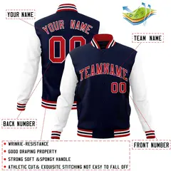Navy Red-White Raglan Varsity Full-Snap Letterman Jacket 4