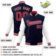 Navy Red-White Raglan Varsity Full-Snap Letterman Jacket 4