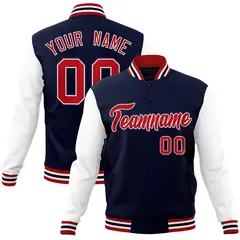 Navy Red-White Raglan Varsity Full-Snap Letterman Jacket
