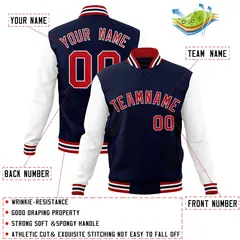 Navy Red-White Raglan Varsity Full-Snap Letterman Jacket 4