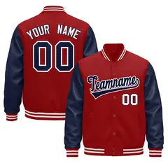 Navy Red White Raglan Varsity Full-Snap Letterman Jacket 1