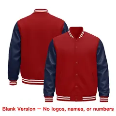 Navy Red White Raglan Varsity Full-Snap Letterman Jacket 2