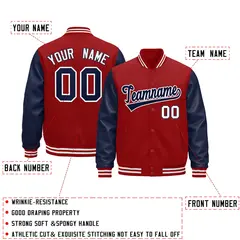Navy Red White Raglan Varsity Full-Snap Letterman Jacket 3