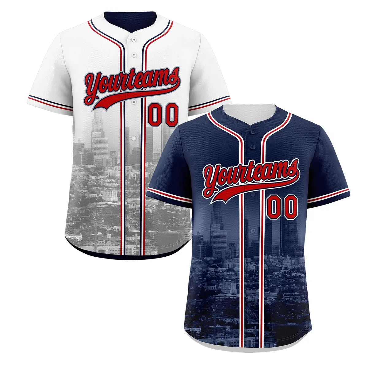 Navy Red White Reversible City Graffiti Baseball Jersey