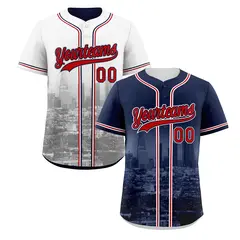 Navy Red White Reversible City Graffiti Baseball Jersey